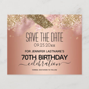 Pink Glitter 70th Birthday Save the Date Budget