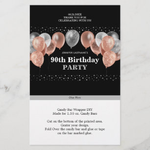 Pink Glitter 90th Birthday Candy Bar Wrapper