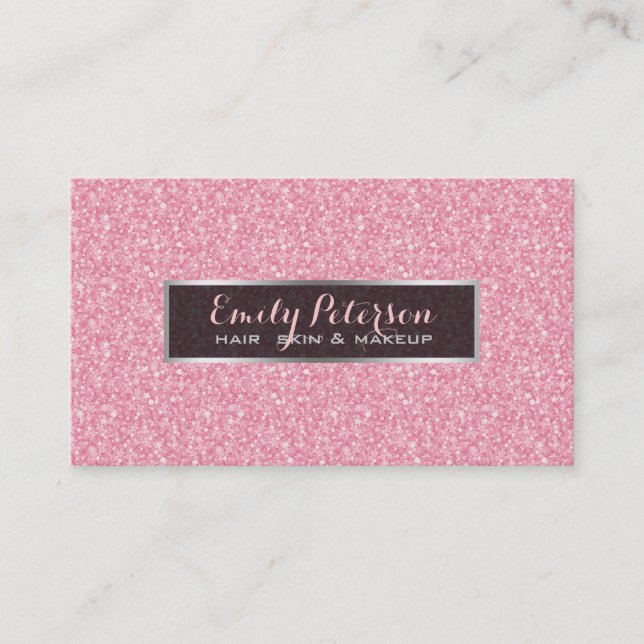 Pink Glitter And Black Silver Accents Business Card (Front)
