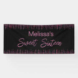Pink Glitter and Black Sweet 16 Birthday Banner