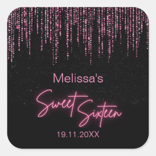 Pink Glitter and Black Sweet 16 Birthday Sticker