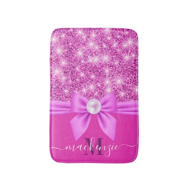 Pink Glitter and Bow Bath Mat (Front Vertical)
