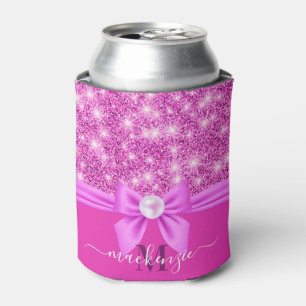 Pink Glitter and Bow Can Cooler