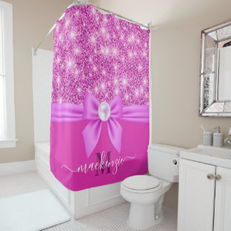 Pink Glitter and Bow Shower Curtain