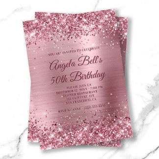 Pink Glitter and Brushed Foil 50th Birthday Invitation