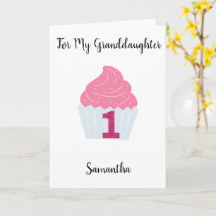 Pink Glitter and Cupcake 1st Birthday Card