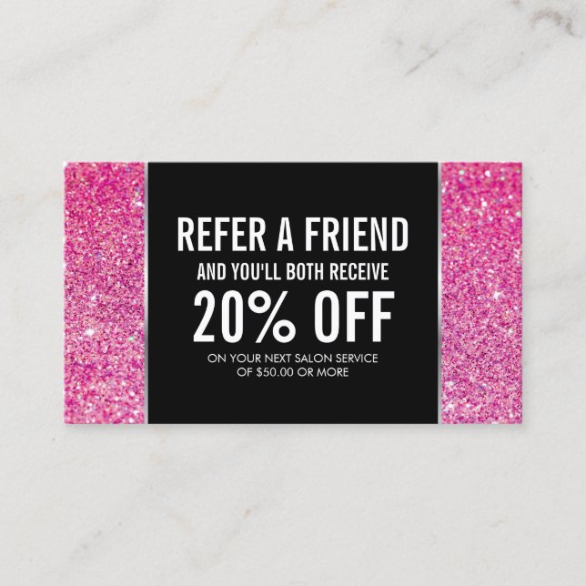 Pink Glitter and Glamour Referral Card (Front)
