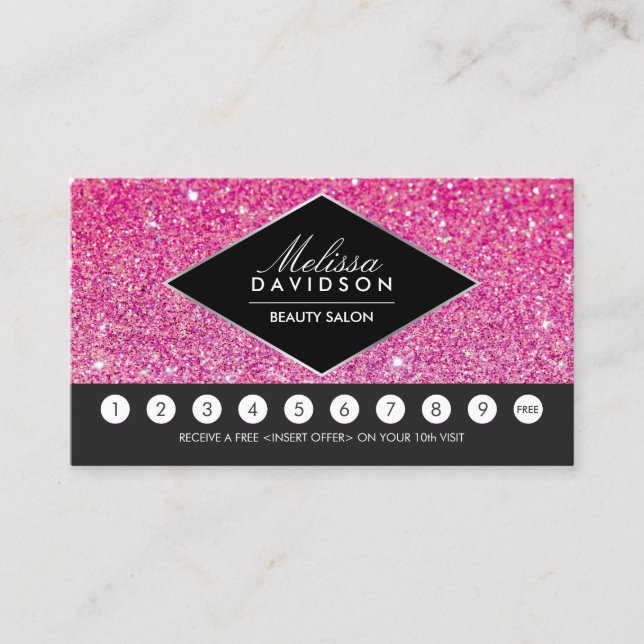 Pink Glitter and Glamour Salon Loyalty Card (Front)