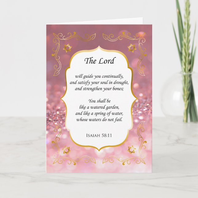 Pink Glitter and Gold Bible Verse Sympathy Card (Front)