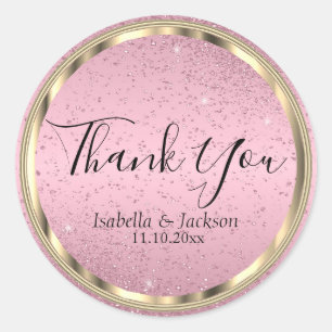 Pink Glitter and Gold Classic Round Sticker