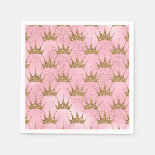 Pink Glitter and Gold Princess Crown Pattern Napkin