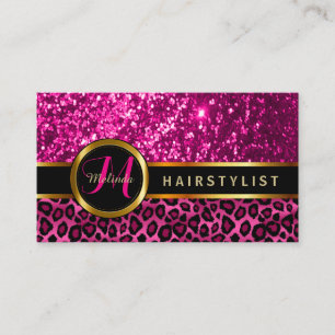 Pink Glitter and Leopard Skin - Hairstylist ⭐⭐⭐⭐⭐ Business Card