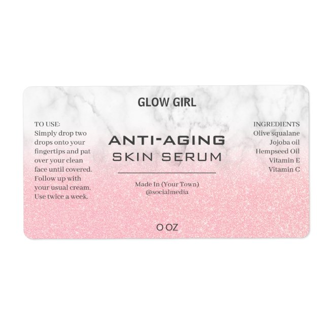 Pink Glitter And Marble Serum Labels (Front)