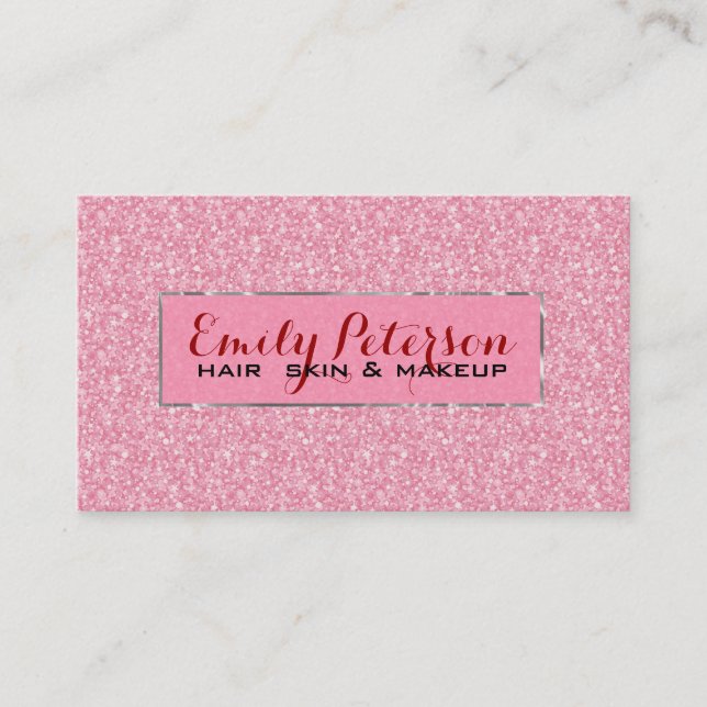 Pink Glitter And Metallic Silver Accents Business Card (Front)