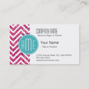 Pink Glitter and Mint Custom Monogram Business Card