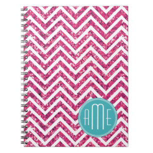 Pink Glitter and Mint Custom Monogram Notebook