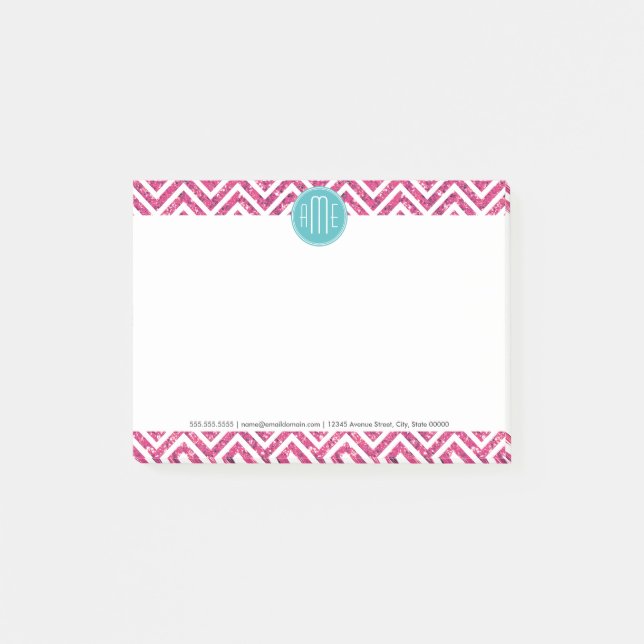 Pink Glitter and Mint Custom Monogram Post-it Notes (Front)