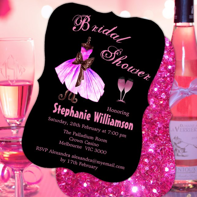 Pink Glitter and Pink Dress Bridal Shower Invitation (Creator Uploaded)