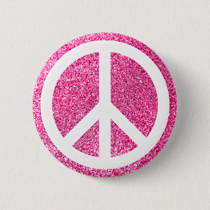 Pink Glitter and White Peace Symbol 6 Cm Round Badge