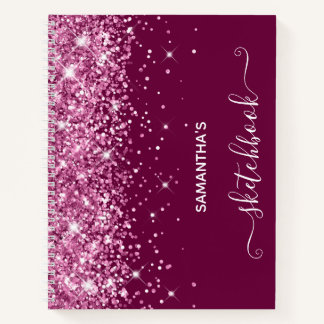 Pink Glitter and Wine Girly Sketchbook Notebook