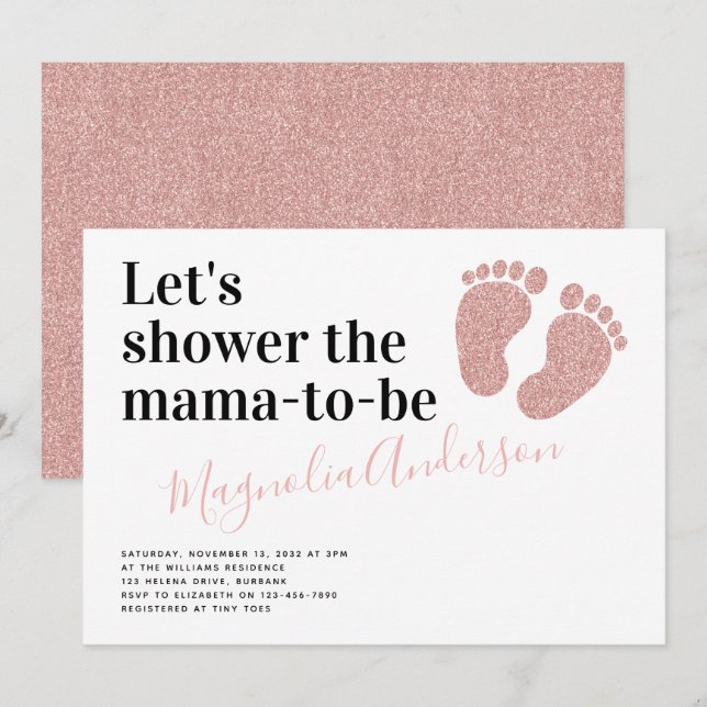 Pink Glitter Baby Feet Baby Shower Invitation (Front/Back)