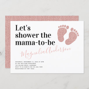 Pink Glitter Baby Feet Baby Shower Invitation