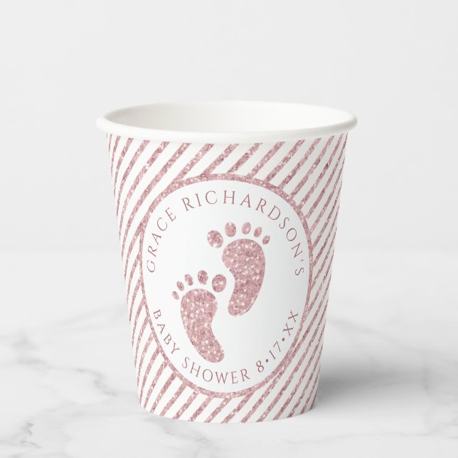 Pink Glitter Baby Feet Baby Shower Personalised  Paper Cups (Front)