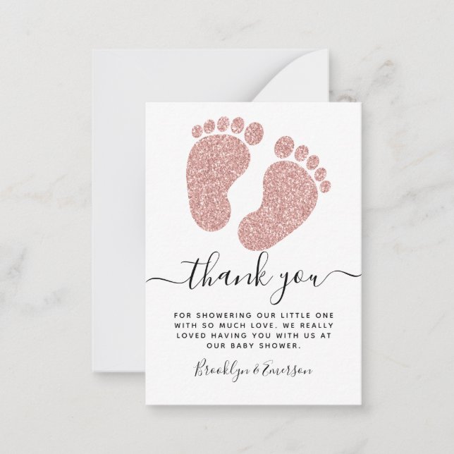 Pink Glitter Baby Feet Baby Shower Thank You Card (Front)
