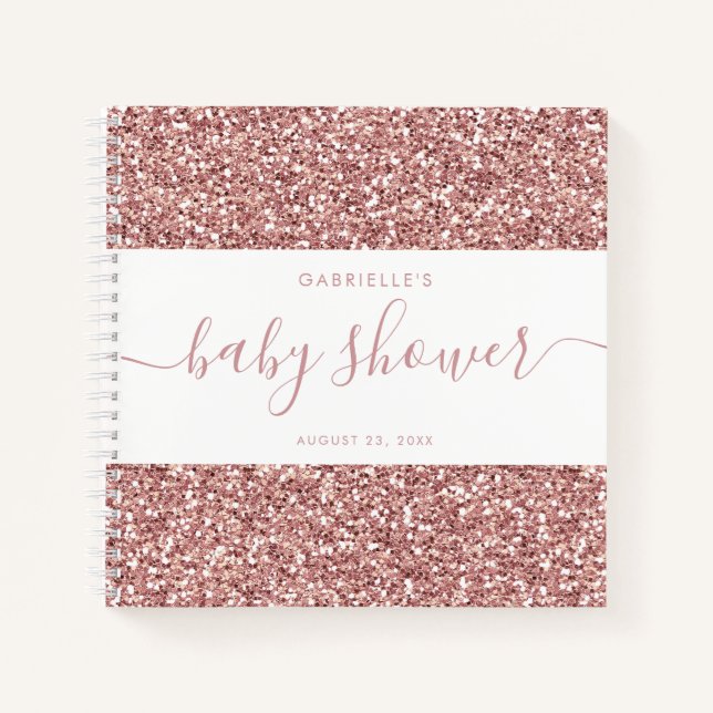 Pink Glitter Baby Shower Guestbook Memory Notebook (Front)