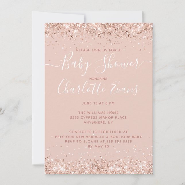 Pink Glitter Baby Shower Invitation (Front)