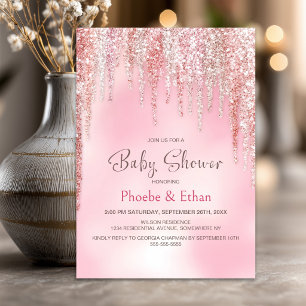 Pink Glitter Baby Shower Invitation
