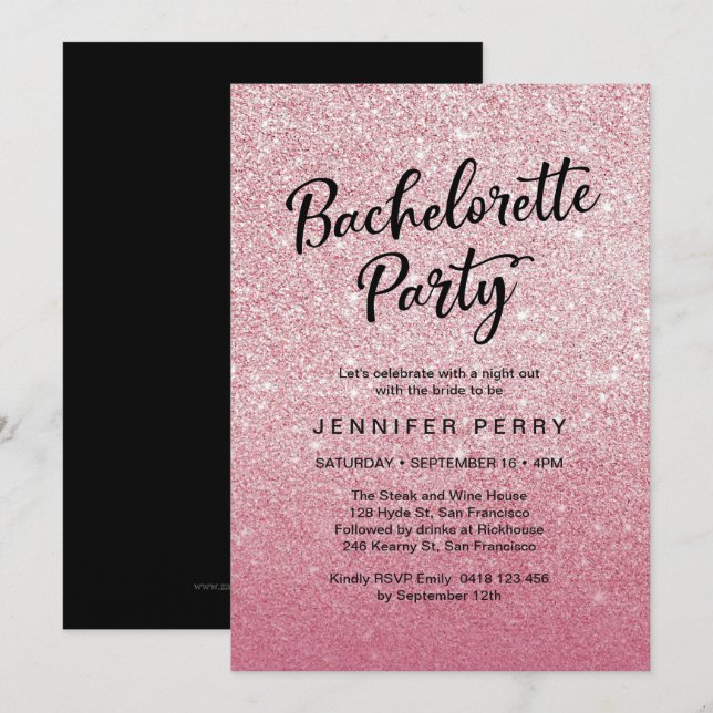 Pink glitter Bachelorette Party Invitation (Front/Back)
