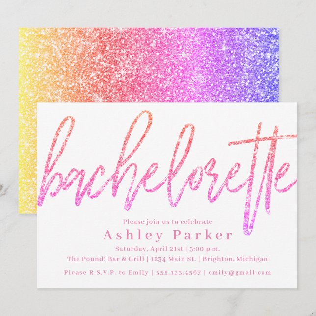Pink Glitter Bachelorette Party Invitation Ombre (Front/Back)