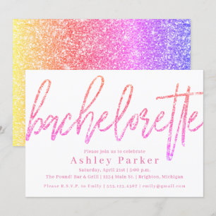 Pink Glitter Bachelorette Party Invitation Ombre