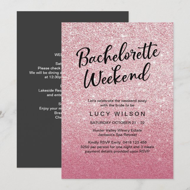 Pink Glitter Bachelorette Weekend Invitation (Front/Back)