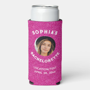 Pink Glitter Bacherolette Party Photo Seltzer Can Cooler