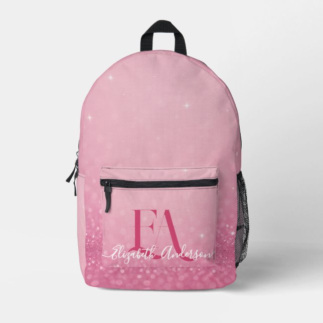 Pink Glitter Backpack with Initials & Name (Front)