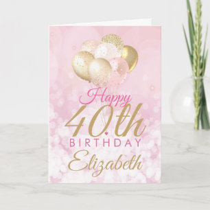 Pink Glitter Balloon 40th Birthday Glam Card