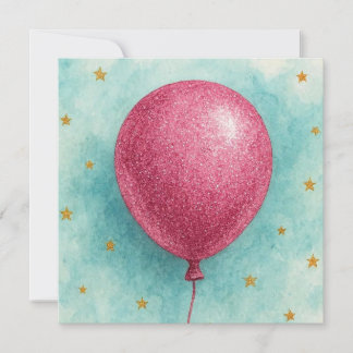 Pink Glitter Balloon Greeting Card. Card