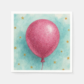 Pink Glitter Balloon Napkins. Napkin