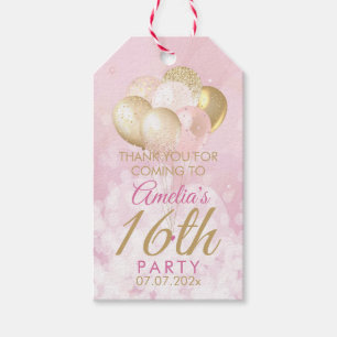 Pink Glitter Balloons 16th Birthday Gift Tags