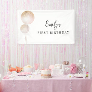 Pink Glitter Balloons 1st Birthday Party Décor Banner