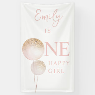 Pink Glitter Balloons 1st Birthday Party Décor Banner