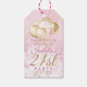 Pink Glitter Balloons 21st Birthday Gift Tags