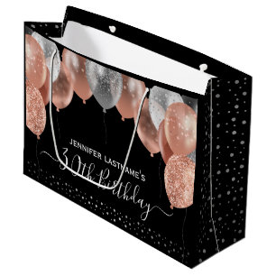 Pink Glitter Balloons 30th Birthday Party Large Gift Bag