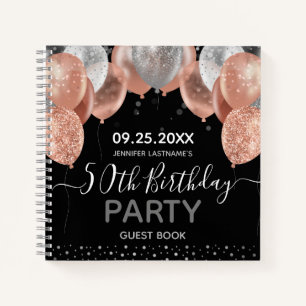 Pink Glitter Balloons 50th Birthday Guest Book 