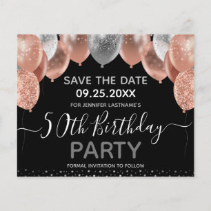 Pink Glitter Balloons 50th Birthday Save the Date