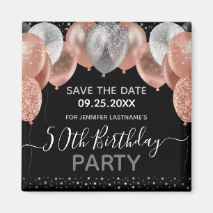 Pink Glitter Balloons 50th Birthday Save the Date Magnet