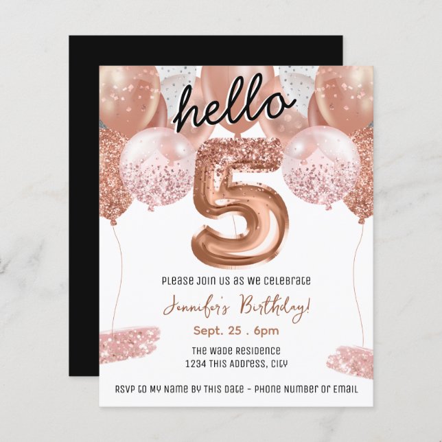 Pink Glitter Balloons 5th Birthday Party (Front/Back)