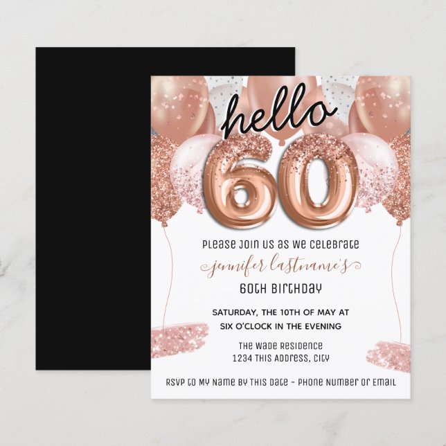 Pink Glitter Balloons 60th Birthday Party (Front/Back)